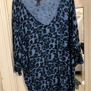 Blue animal print v neck pullover plus.